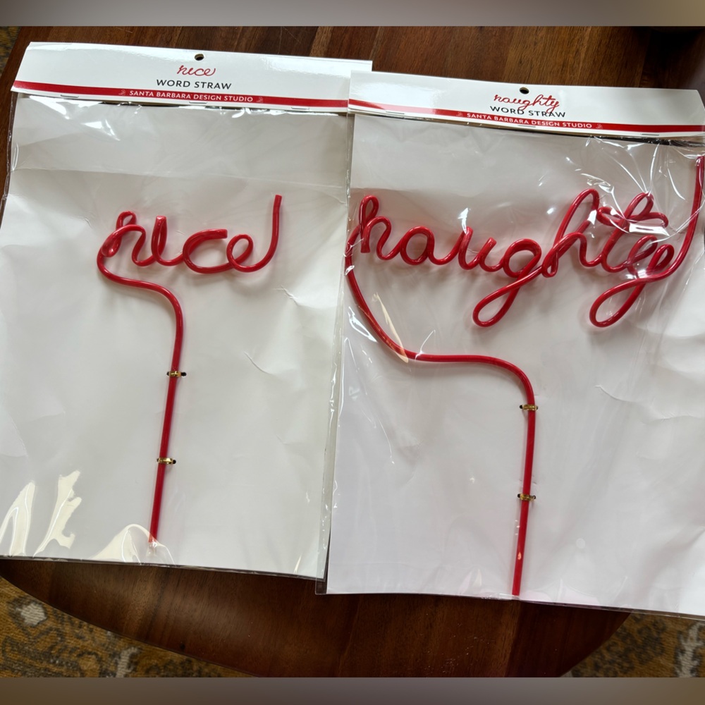 'Nice' and 'Naughty' Red Word Straws - Set of 2